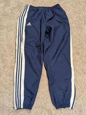 Vintage 2001 Mens Adidas Team Navy Blue & White  Windbreaker Track Pants - Small